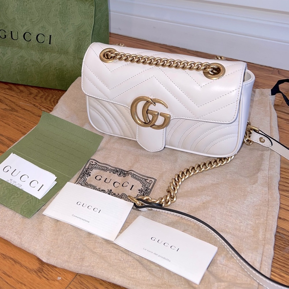 GUCCI- White Mini GG Marmont Chain Bag